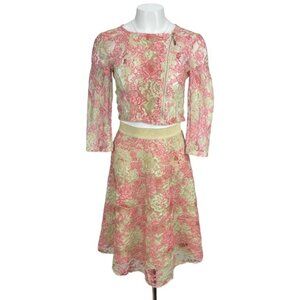 RINASCIMENTO SET Floral Sheer Lace Jacket And Flare Skirt Sz Small / XS